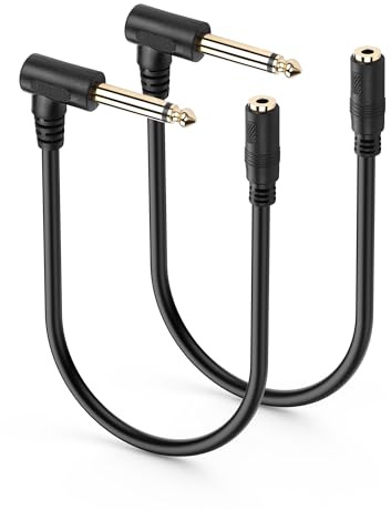SinLoon Lot de 2 câbles audio mono mâle vers femelle stéréo de 3,5 mm - 2 adaptateurs TS vers TRS avec revêtement doré et blindage pour guitare, microphone, table de mixage - 0,3 m