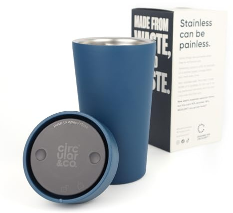 Circular&Co 12oz / 340ml Stainless Steel Travel Mug – Reusable Coffee Cup – Double Wall Insulated, Leakproof & Sustainable Cup for Hot or Cold Drinks - Midnight Blue