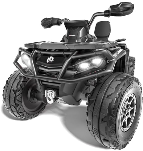 KerryYoo SAT5 24V 2 Seater Kids ATV, Electric 4 Wheeler with Soft Start System, Bluetooth Music, LED Headlights, Spring Shock Absorber, Off-Road Tires - Black