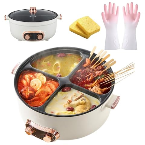 Marmite multifonctionnelle à 4 compartiments, marmite électrique séparés, grande capacité de 6L, un réchaud saveurs, shabu chinois aux variées