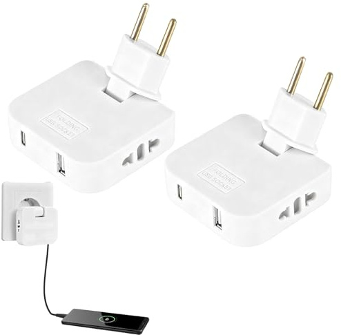 2 PCS Prise Plate Derriere Meuble,Multiprise Extra Plate,1 Port USB Et 1 Port Type-C,Connexion Pivotante à 180°,pour Espaces Restreints,Compatible avec Les Connecteurs Européens 220 V