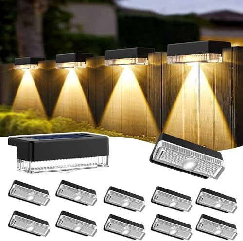 Solpex Solar-Zaunleuchten für den Außenbereich, 12 stück solarbetriebene Terrassenleuchten für den Außenbereich, wasserdicht für Treppen, Hinterhof, Terrasse, Geländer, Stufen (warmweiß)