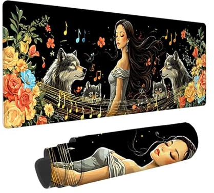 Tapis de Souris de Jeu, 1400 x 600 mm XXL Tapis Souris Gaming Grand, Antidérapant Étanche, iExtended Long Clavier Mouse Pad XXL, Accessoire Bureau, pour Gamer, Ordinateur, PC (Jeune Fille Loup) i-727