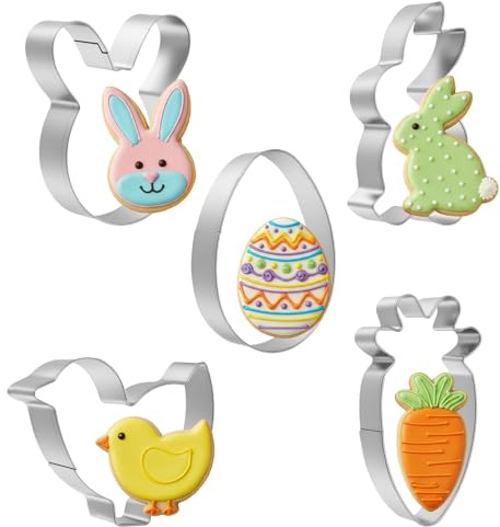 Lysjoy Ausstechformen Ostern, 5 Stück Osterhasen Ausstecher, Keksausstecher Ostern aus Edelstahl Osterausstechformen Hase Plätzchenausstecher Osterformen zum Backen Osterei Ausstecher Cookie Cutter