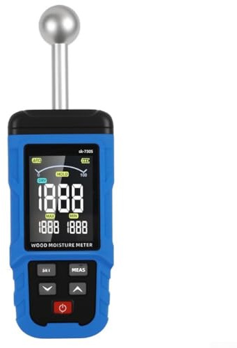 Medidor de humedad no destructivo con sonda esférica, rango 0-100% para pruebas de madera y pared, penetración profunda de 20-40 mm, carga tipo C, calibración automática, azul (SK-7305)