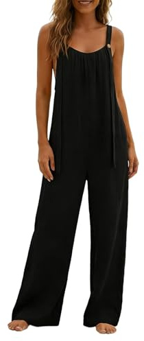 Salopette Donna Estiva in Cotone e Lino con Bretelle Regolabili Tutina Elegante Curvy Tuta Intera da Spiaggia Larghi Leggeri Jumpsuit Casual Comode Outfit da Aeroporto Comodi per Mare,