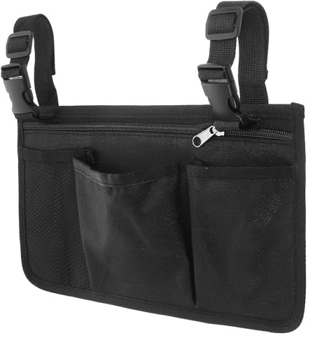 TIKODIDA Sacoche Latérale Robuste pour Fauteuil Roulant Rangement Amovible, pour Voyages et Seniors, Pochette Suspendue Pratique en Tissu Oxford Noir