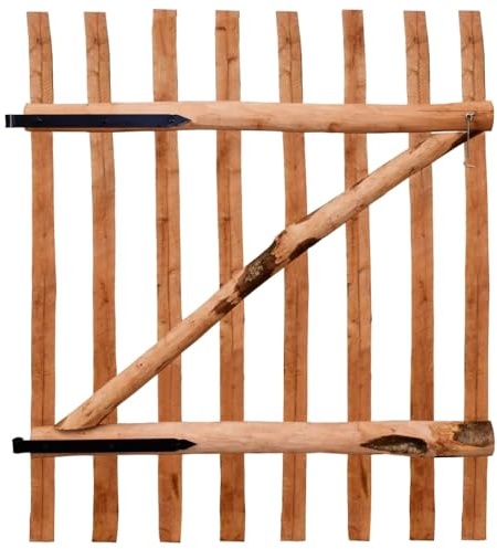 Cancello da giardino con un'anta in legno di nocciola impregnato, 100 x 120 cm, con cerniere in metallo e ganci per cabina, per giardino, cortile e vialetto
