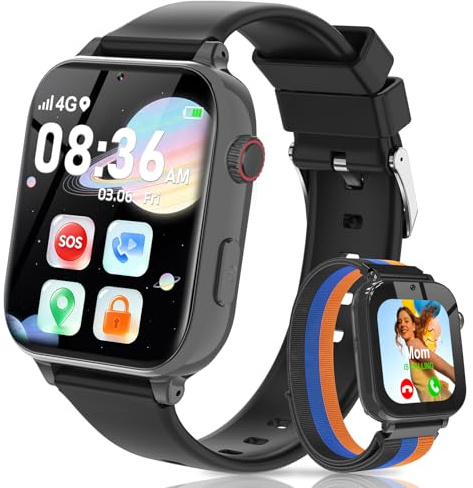 4G Smartwatch Kinder, Kinder Telefonuhr mit Videoanruf, Voice Chat, GPS, SOS, Schulmodus, Wecker, Schrittzähler, Spiele, Smart Watch für Jungen Mädchen Kinderuhr Geschenke 4-12 Jahren (Silbergrau)