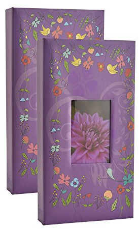 Arpan Photo Album Slip In Case 6x4/10x15cm for 300 Photos x 2 – Flip Photo Albums 6x4 | Large Photo Albums | Arpan Album & Slip In Photo Album with CD Pocket (Vintage Birds Purple)