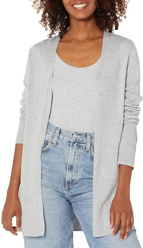 Amazon Essentials Damen Leichte Strickjacke ohne Knöpfe (in Übergröße erhältlich), Hellgrau Meliert, M