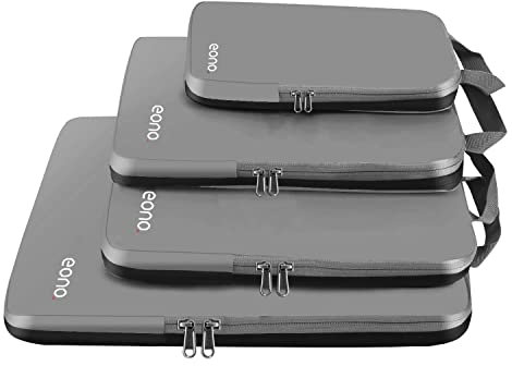 Eono Komprimierbaren Packwürfeln zur Organisation Ihres Reisegepäcks, Compression Packing Cube, Packtaschen Set & Gepäck Organizer für Rucksack & Koffer - Grau, 4-teilig