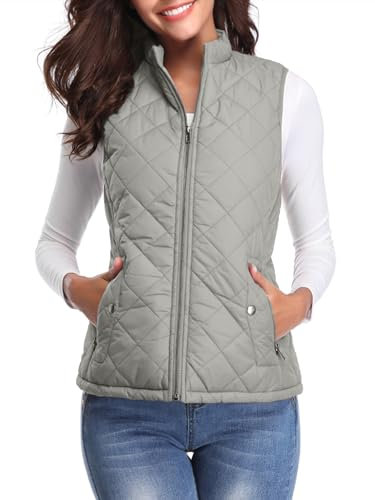fuinloth Damen Weste, Herbst Leichte Steppweste Westen Ärmellos Jacke Kurz Vest Gilet Grau M