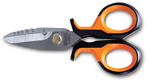 Beta 1128BSX - Forbici per elettricisti con profili a fresa graduata in acciaio inossidabile, con custodia