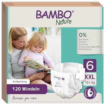 Bambo Nature Baby Windeln Größe 6 (16+kg) 120 St. Monatsbox| Premium Diapers mit verbesserter Auslaufsicherheit | Ultimativer Komfort & Freiheit für aktive Kinder | Dermatologisch getestete Nappies
