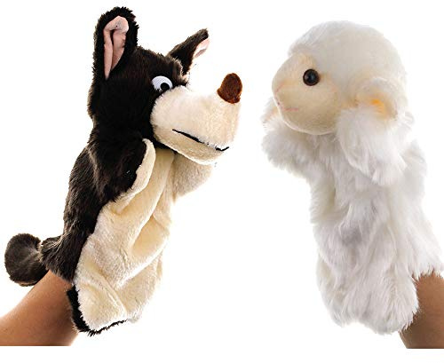 EQLEF Burattini da Mano, Pupazzi realistici di Lupi di Pecora Morbidi Pupazzi di Peluche per Giocare e raccontare storie di Lupi e agnelli