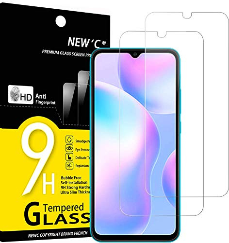 NEW'C Verre Trempé pour Xiaomi Redmi 9A/Redmi 9C, Vitre Protection Écran | Lot de 2, HD Transparent, Dureté 9H, Anti-rayures, Sans bulles, Oléophobe, Tactile précis
