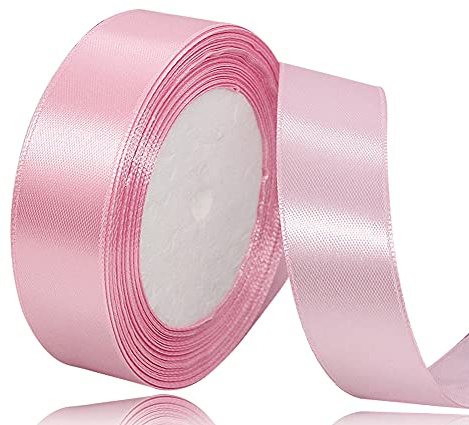 AHOMAME Geschenkband Rosa 25mm, 22m Hellrosa für Hochzeit Satinband | Schleifenband zum Geschenkverpackung, Weihnachten, Haarbögen, Taufe, Blumensträuße und Festdekorationen