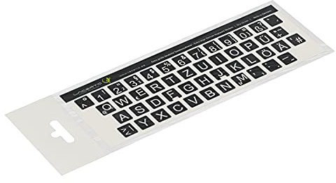 Lacerto® | 12x13mm, extra große Zeichen, deutsche Tastaturaufkleber für Sehbehinderte und Senioren, mit mattem kratzfestem Schutzlaminat, QWERTZ | Farbe: Schwarz/Weiß