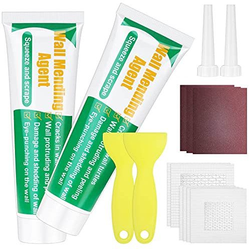 Spachtelmasse Weiß Innen Außen Caffox Wandreparatur Creme mit Löcher Patch Spachtel Schleifpapier Bohrloch Füllung Innen Reparatur Putz für Rissen Löchern Graffiti Fliesen Reparatur
