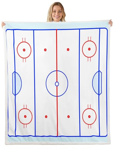 Ice Hockey Throw Blanket Twin Size Kids Teens Girls Boys Winter Sports Game Sherpa Blanket Puck Design Fleece Blanket, Soft Breathable Plush Bed Blanket for Bedroom Living Rooms Sofa Couch