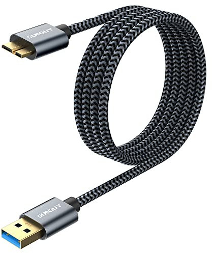 SUNGUY Câble micro USB 3.0 avec fiche USB A vers fiche Micro B pour Seagate, Toshiba Canvio, Western Digital(WD), My Passport et Elements, Galaxy S5, Note 3 1,5 m
