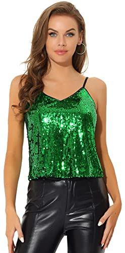 Allegra K Damen Pailletten Oberteil Glitzer Top Spaghetti Party Club Camisole Metallic Festival Shirt Top