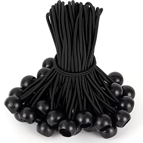 Akicderu Spanngummis mit Kugel, Gummispanner mit Kugel, Planenspanner mit Kugel Zeltgummis Expanderschlingen Gummischlaufen für Planen Zelt Banner Netz Pavillions (Schwarz 12cm, 50)