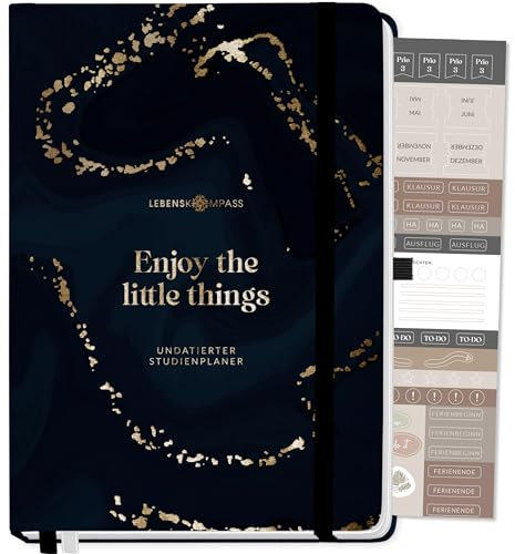Lebenskompass® Studienplaner OHNE DATUM A5 ”ELEMENT” - Schöner Semesterplaner mit vielen Extras - Uni Terminplaner Kalender für Studenten undatiert