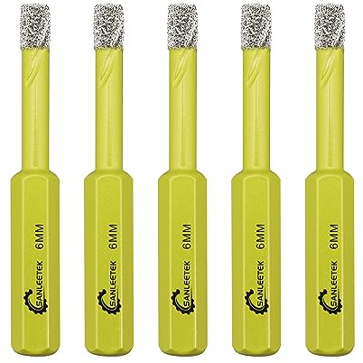 Dry Diamond Drill Bits Set - 5pcs 6mm Hole Saw Kit with Hexagonal Shank for Ceramic Porcelain Tile Granite Marble Quartz Artificial Stone SANLEETEK
