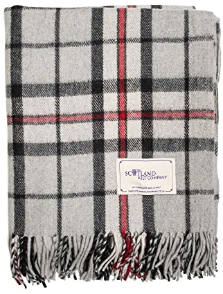 The Scotland Kilt Company Scottish Throw Large Wool Tartan Rug in Thomson Grey - Warm Picnic Travel Blanket - 60 x 70 in