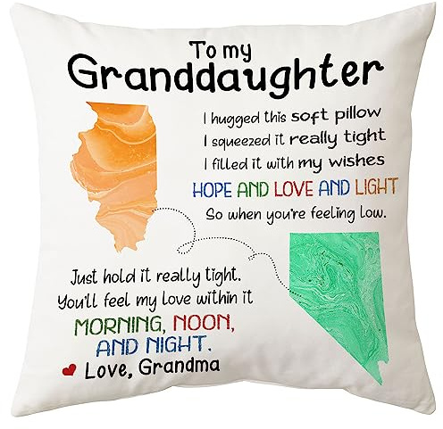 Hyturtle Personalized to My Granddaughter Pillow (Insert Included) Gifts from Grandma - Birthday for Granddaughter - State to State Custom Name Sofa Couch Cushion Home Decor Pillow