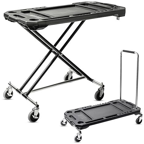Powerbuilt Adjustable Work Table with Tool Holders and Convertible Dolly Function, Multi-Use, Home, Garage, Worksite - 642928ECE, Black