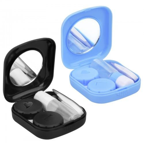 Cozlly 2 Stück Kontaklinsenbehälter Set, Tragbarer Kontaktlinsen Behälter, Kontaktlinsenetui (Blau+Schwarz)