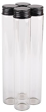 SYLALE 24 Botellas de Vidrio de 100ml con Tapas de Aluminio Negro 30 * 180mm Botella de Especias frascos de Vidrio Viales for Manualidades Regalo DIY