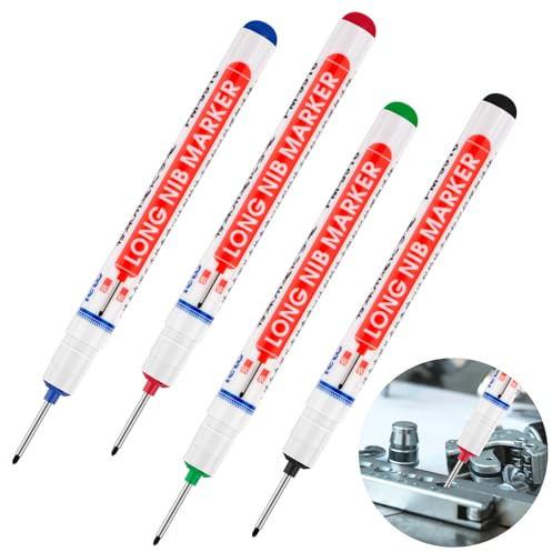 FIHODONE 4 Stück Tieflochmarker 20mm,Bohrlochmarker Anreißwerkzeug | Tieflochmarker bleistift,Markierstift Baustellen Zubehör für Wand Metall Holz Betonfliesen(Schwarz, Blau, Rot, Grün)