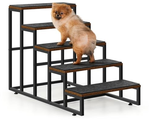 Hundetreppe Graue Hundetreppe für hohe Betten 5 Etagen Haustiertreppe für kleine, mittelgroße große Hunde und Katzen, Haustiertreppe mit Rutschfester Treppenstufe für Welpen, ältere und verletzte