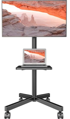 Supporto mobile TV per LCD LED da 23 a 60 pollici a schermo piatto/curvo, carrello porta TV con rotelle, supporta fino a 40 kg di peso, supporto TV portatile con ripiano girevole da pavimento