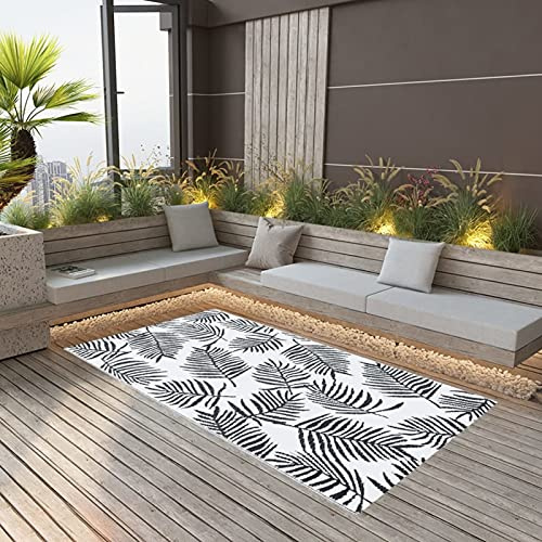ARKEM Alfombra de Exterior PP Blanco y Negro 160x230 cm Alfombra Exterior Alfombra Exterior terraza Alfombra de Exterior para Patio