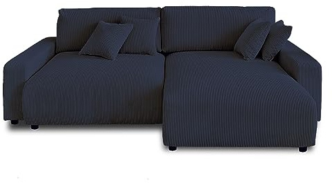 Lisa Design Pivoine – Ecksofa beidseitig montierbar– 4-Sitzer– Schlaffunktion mit Bettkasten – aus Cord Nachtblau