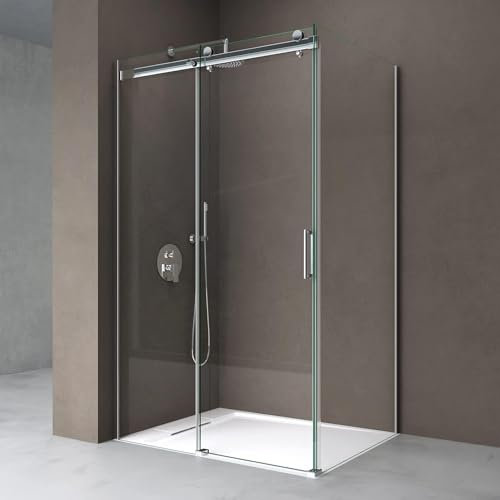 doporro Duschkabine 100x140x195cm Duschabtrennung mit Schiebetür inkl. Duschtasse in Weiß ESG-Sicherheitsglas Klarglas inkl. beidseitiger Easy-Clean-Beschichtung Ravenna17