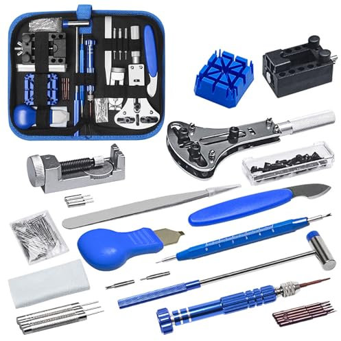 Unipampa Professionelles Uhrmacherwerkzeug Set, 185pcs Uhrenwerkzeug Batteriewechsel, Uhr Reparatur Werkzeug Einschließlich Hammer, Federstegwerkzeug, Uhren Schraubendreher, Uhrenöffner