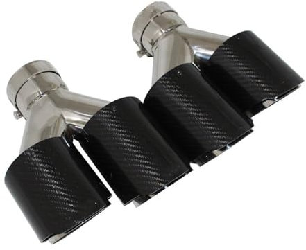 auspuffblende Auto Carbon Faser Glänzend Schalldämpfer Spitze Y Form Doppel Ausgang Auspuffrohr Schalldämpfer Düse Dekoration Universal Edelstahl Silber Schalldämpfer(Left 77mm-101mm)