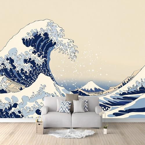 Générique Papier Peint intissé Ukiyo-E Japonais Vagues 350x256 cm Papier Peint Photo Panoramique, Poster Geant Mural Personnalisé 3D, pour Salon Cuisines Chambre Adulte Enfant Décor Murale