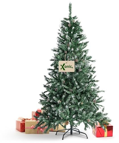 Xonic® Claus künstlicher Weihnachtsbaum Schnee 120cm mit echten Tannenzapfen - Tannenbaum künstlich beschneit mit Metall-Ständer - Christmas Tree
