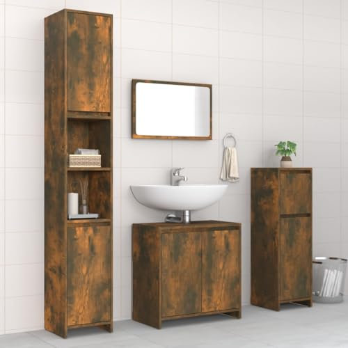 Lauuoeriau Furniture Item home 4-teiliges Badmöbel-Set Räuchereiche Holz-Möbel