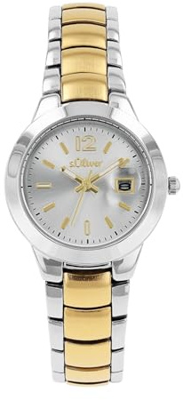 s.Oliver Armbanduhr Damen Quarzuhr Analog, mit Alloy Armband, Gold, 3 bar Wasserdicht, Kommt in Uhren Geschenk Box, 2038590