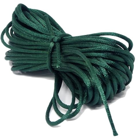 Cordón Cuerda Hilo Cola de Ratón Satinado Material para Abalorios Manualidades Bricolaje Trabajos Manuales Bisuteria Kumihimo Rat Tail Cord 10 Metros Ancho 2 mm Verde
