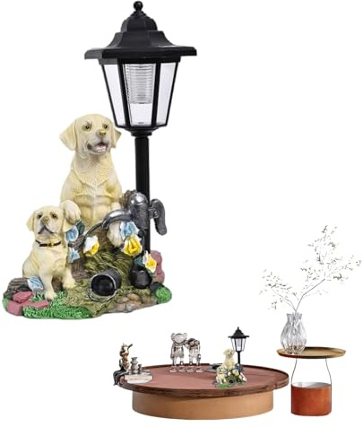Statua di cane con luce solare, statua da giardino per cani con luce - Figurina d'arte da giardino con luce solare - Decorazione animale, figurina da collezione per patio esterno