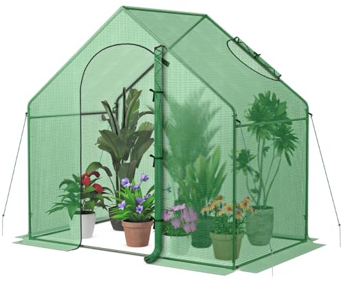 RELAX4LIFE Invernadero de Plástico con Cubierta de Polietileno y Ventana, Invernadero para Tomates con Puerta, Resistente al Invierno para Plantas, Verduras, Flores, Patio, 179x100x167cm